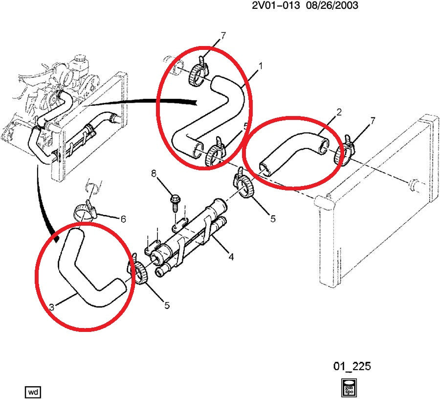2004 Pontiac GTO Coolant Hoses 92157929 92112264 92055623
