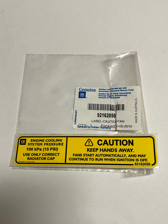 GTO 2004 Fan Caution/ Coolant Pressure Warning Label